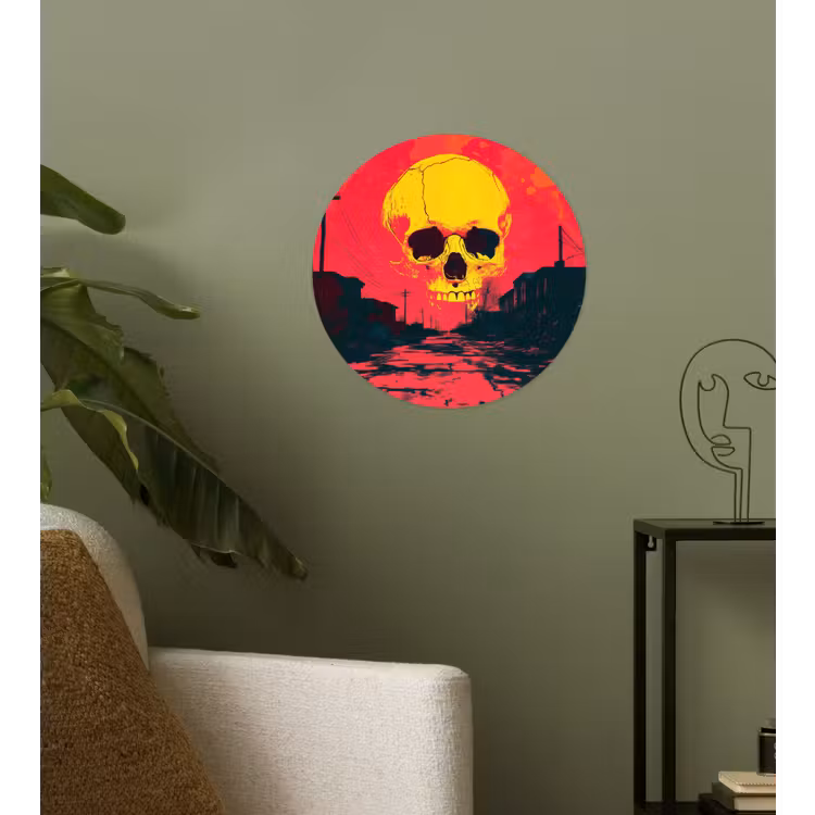 Straat - Verlaten - Schedel - Geel Wandcirkel behangsticker klein -sfeer2