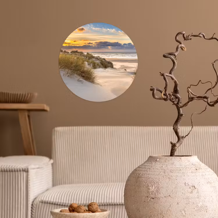 Strand - Duin - Gras - Zonsondergang - Zee Wandcirkel behangsticker klein -sfeer1