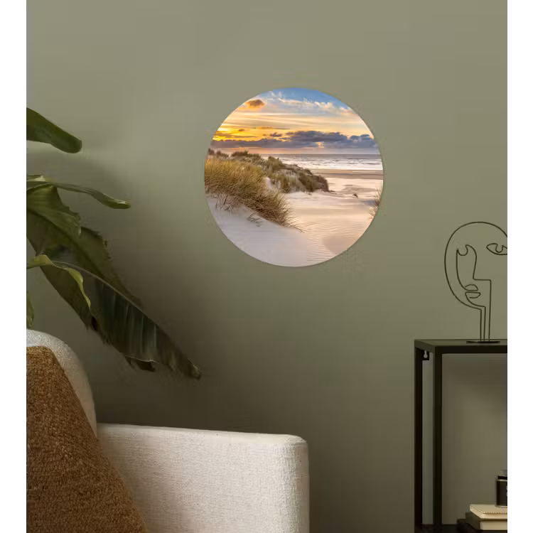 Strand - Duin - Gras - Zonsondergang - Zee Wandcirkel behangsticker klein -sfeer2