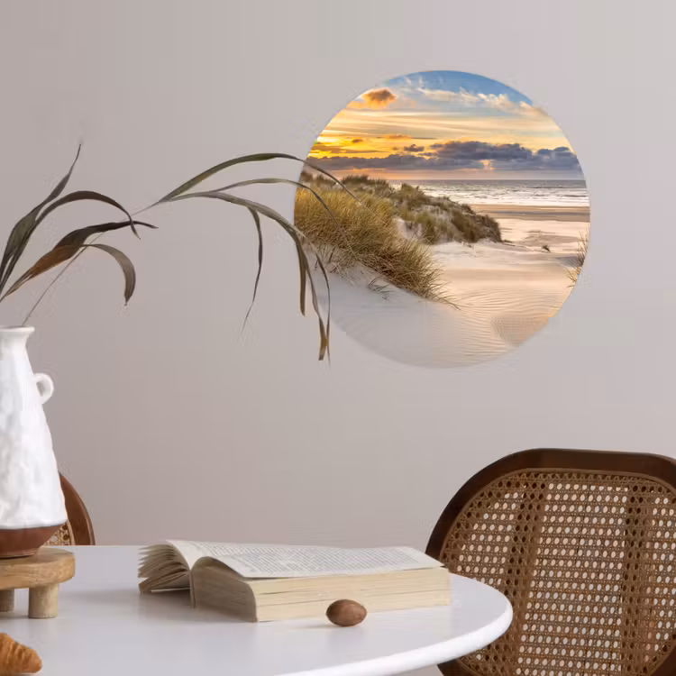 Strand - Duin - Gras - Zonsondergang - Zee Wandcirkel behangsticker klein -sfeer3