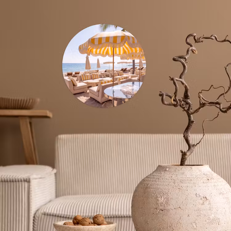 Strand - Ligbedden - Vakantie - Modern - Geel Wandcirkel behangsticker klein -sfeer1
