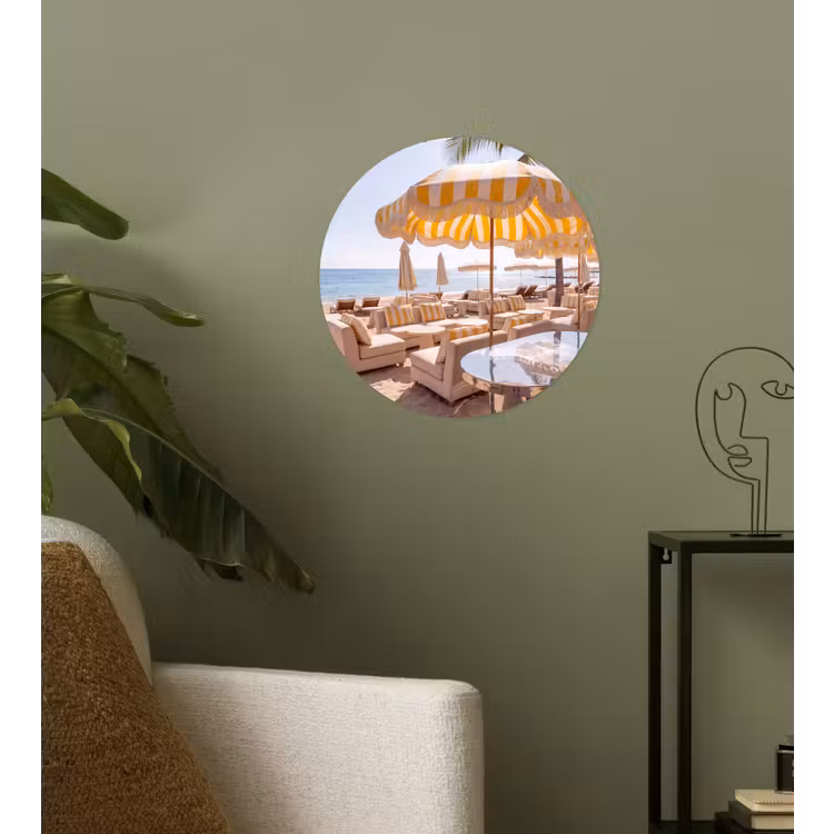 Strand - Ligbedden - Vakantie - Modern - Geel Wandcirkel behangsticker klein -sfeer2