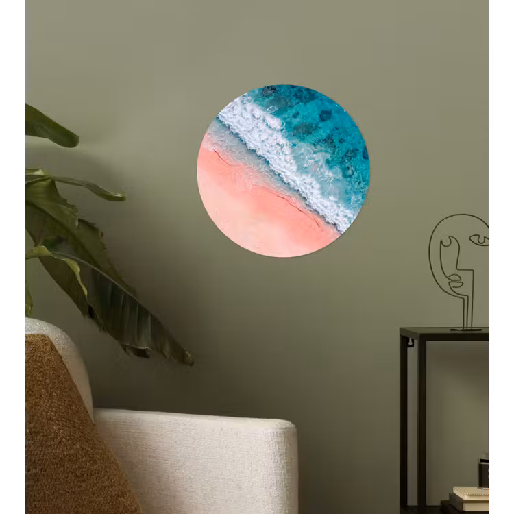 Strand - Oceaan - Golven - Roze Zand - Natuur Wandcirkel behangsticker klein -sfeer2