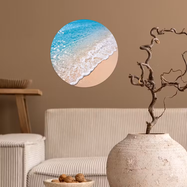 Strand - Water - Natuur - Blauw - Beige Wandcirkel behangsticker klein -sfeer1