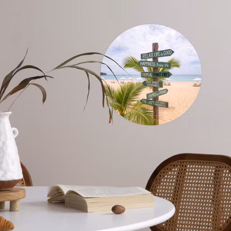 Strand - Wegwijzer - Palmen - Tropisch - Groen Wandcirkel behangsticker klein -sfeer3