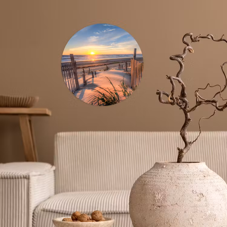 Strand - Zee - Duin - Zonsondergang - Landschap Wandcirkel behangsticker klein -sfeer1