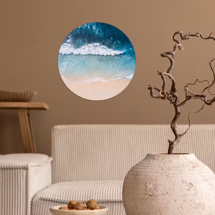 Strand - Zee - Golven - Natuur - Blauw Wandcirkel behangsticker klein -sfeer1