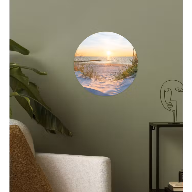 Strand - Zon - Duin - Gras - Zand - Horizon Wandcirkel behangsticker klein -sfeer2