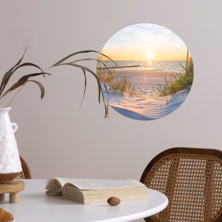Strand - Zon - Duin - Gras - Zand - Horizon Wandcirkel behangsticker klein -sfeer3