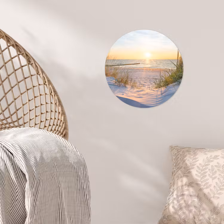 Strand - Zon - Duin - Gras - Zand - Horizon Wandcirkel behangsticker klein -sfeer4