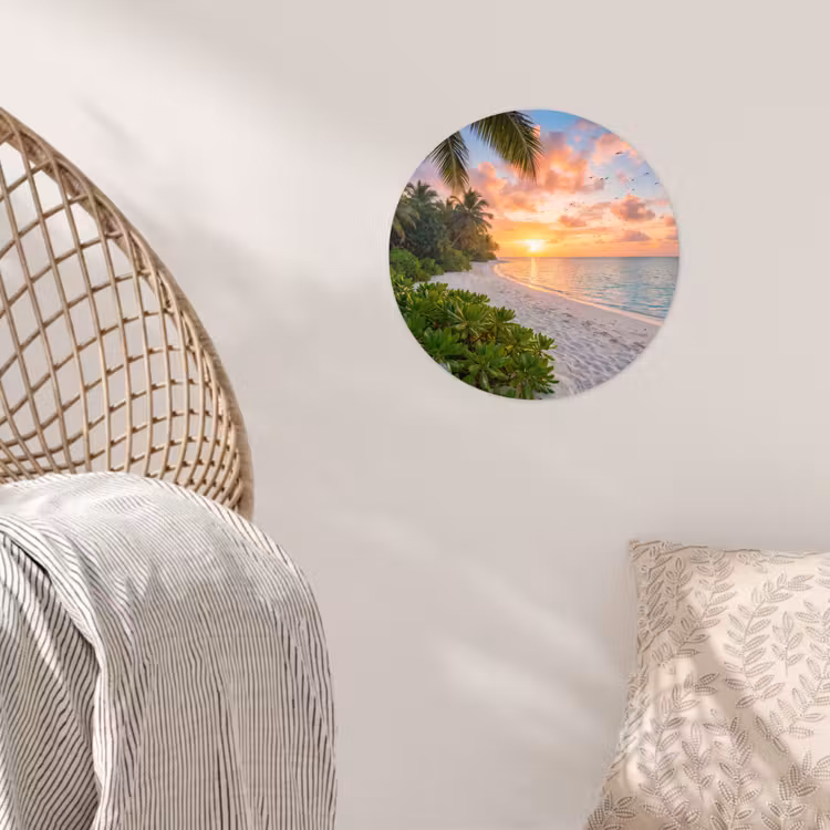 Strand - Zonsondergang - Palmbomen - Tropisch - Natuur Wandcirkel behangsticker klein -sfeer4
