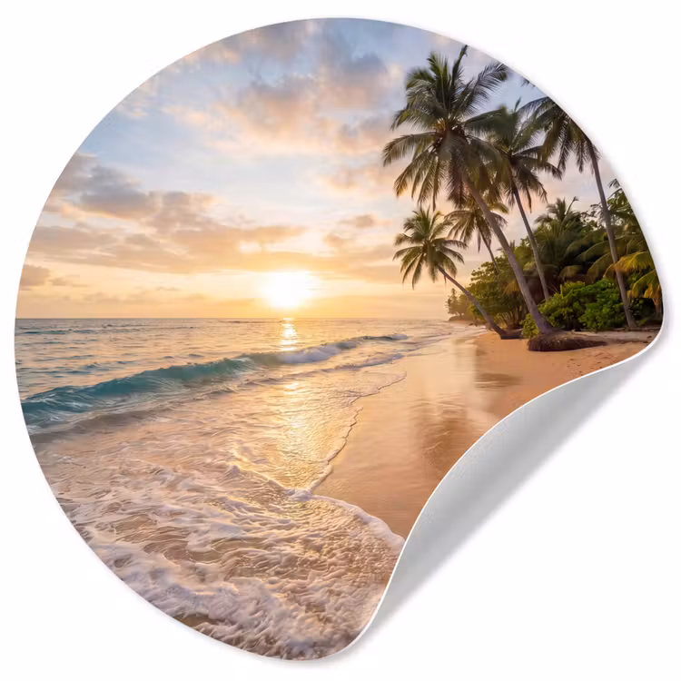 Strand - Zonsondergang - Tropisch - Natuur - Goud Wandcirkel behangsticker klein -3d