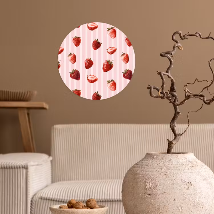 Strepen - Aardbei - Roze Wandcirkel behangsticker klein 186 -sfeer1