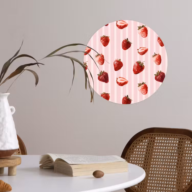 Strepen - Aardbei - Roze Wandcirkel behangsticker klein 186 -sfeer3