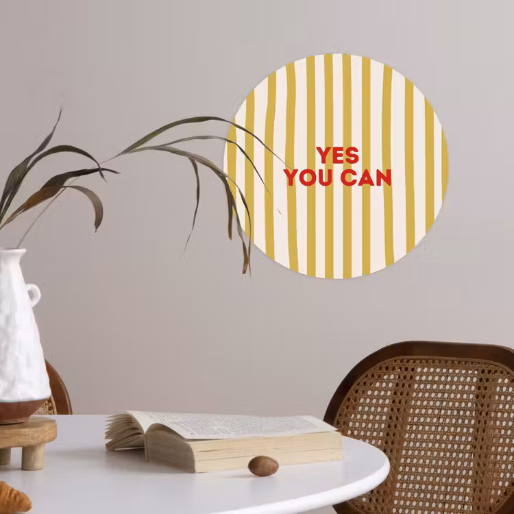Strepen - Abstract - Yes you can - Rood Wandcirkel behangsticker klein -sfeer3