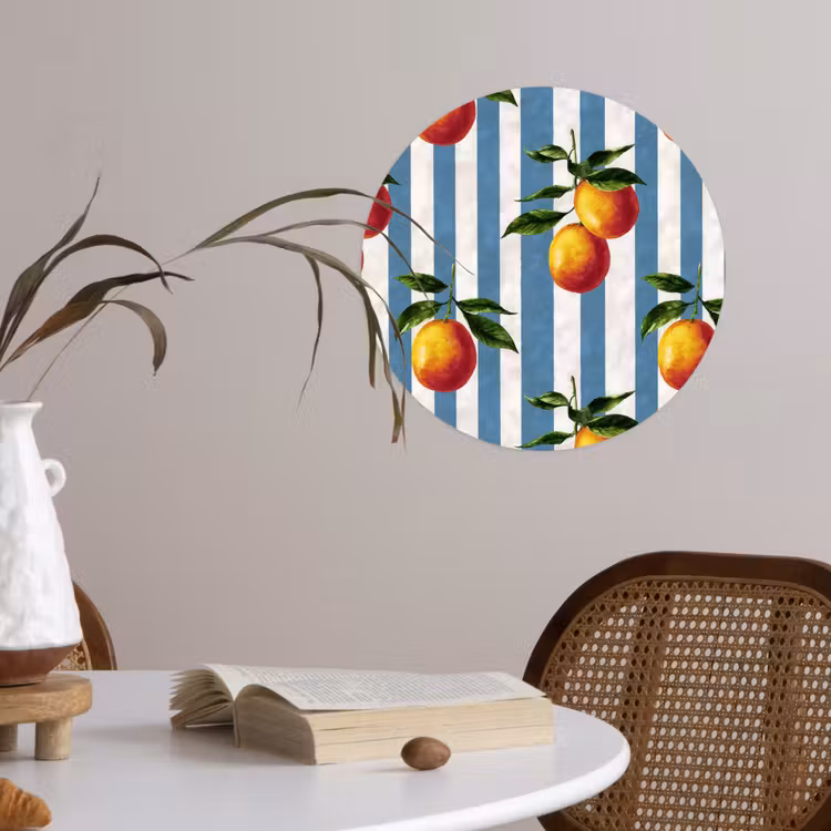 Strepen - Citroen - Blauw Wandcirkel behangsticker klein 186 -sfeer3