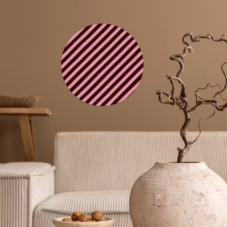Strepen - Roze - Bruin Wandcirkel behangsticker klein 186 -sfeer1
