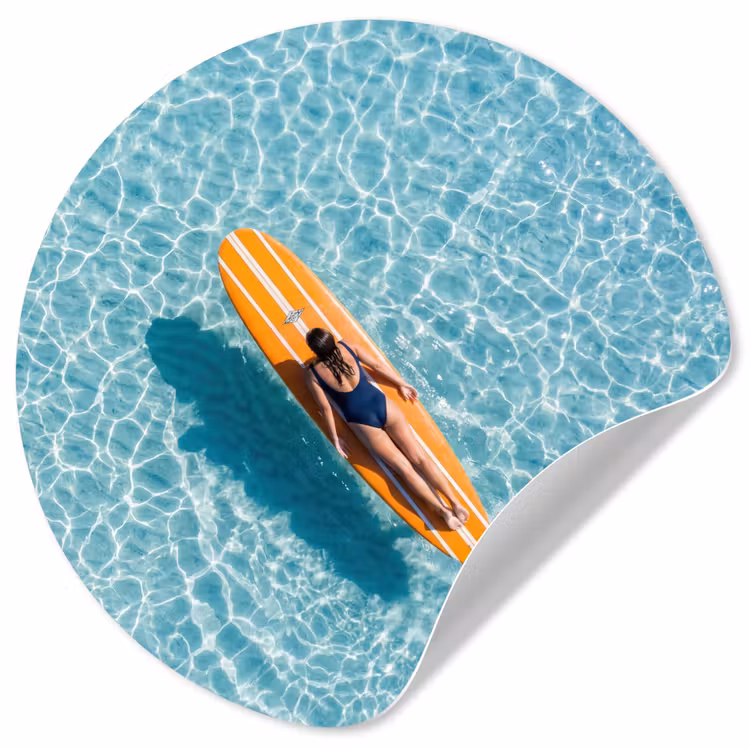 Surfboard - Water - Badpak - Oranje Wandcirkel behangsticker klein -3d