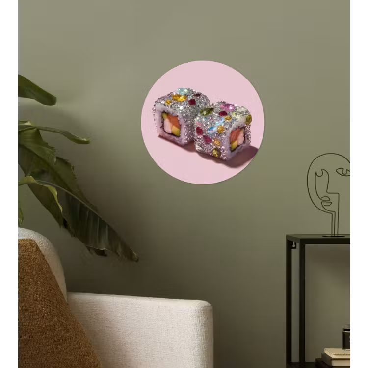 Sushi - Rolletjes - Steentjes - Kleurrijk Wandcirkel behangsticker klein -sfeer2