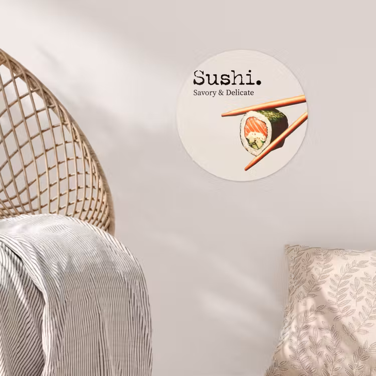 Sushi - Zalm - Rijst - Japans Wandcirkel behangsticker klein -sfeer4