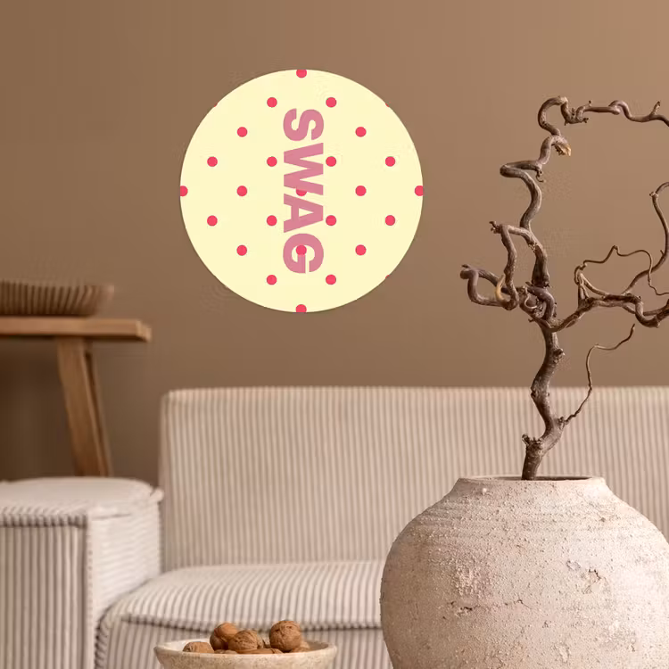 Swag - Roze - Stippen - Geel Wandcirkel behangsticker klein -sfeer1