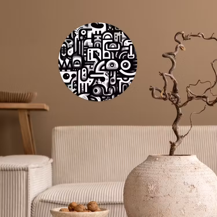 Symbolen - Abstract - Grafisch - Zwart Wandcirkel behangsticker klein -sfeer1