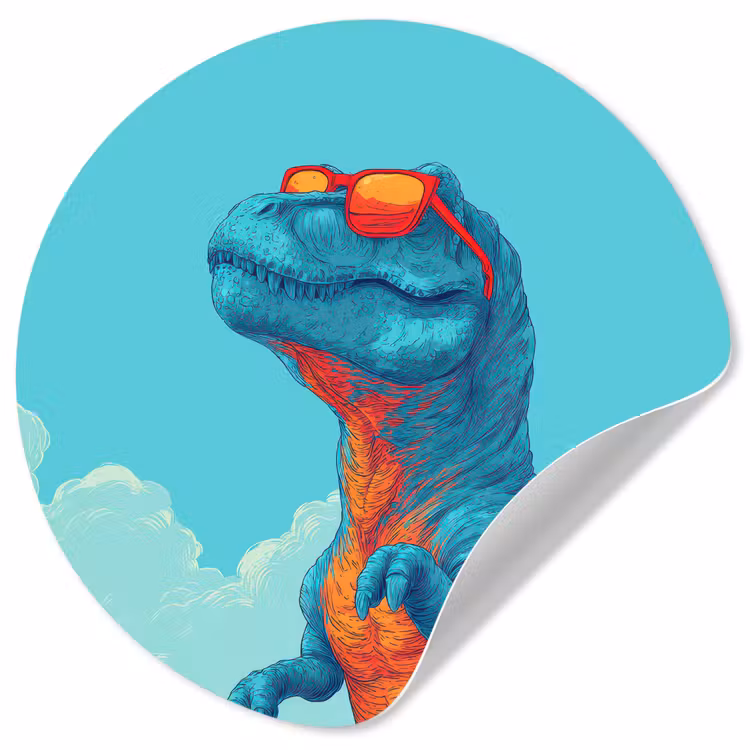 T-Rex - Blauw - Wolken - Zonnebril Wandcirkel behangsticker klein -3d