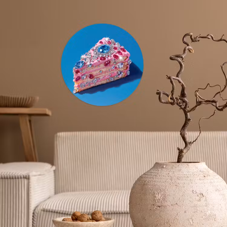 Taart - Edelstenen - Glitters - Roze Wandcirkel behangsticker klein -sfeer1