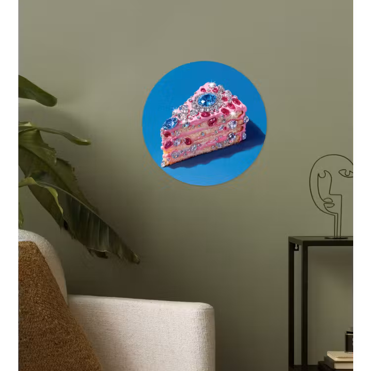 Taart - Edelstenen - Glitters - Roze Wandcirkel behangsticker klein -sfeer2