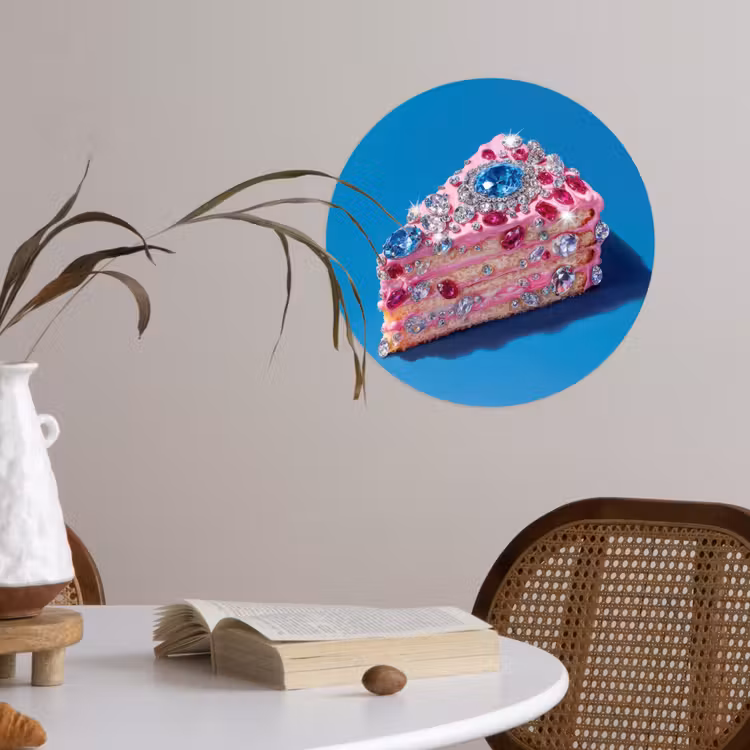 Taart - Edelstenen - Glitters - Roze Wandcirkel behangsticker klein -sfeer3