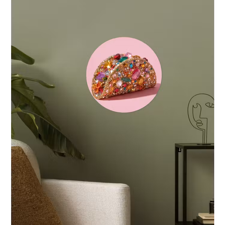 Taco - Kleurrijk - Edelstenen - Goud Wandcirkel behangsticker klein -sfeer2