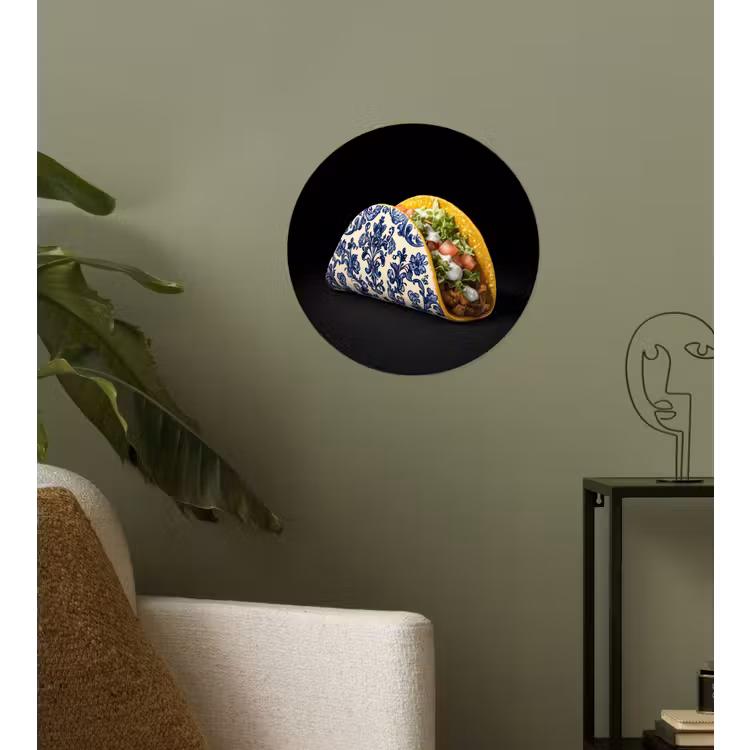 Taco - Vlees - Salade - Delftsblauw - Motief Wandcirkel behangsticker klein -sfeer2
