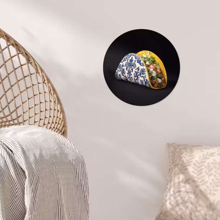 Taco - Vlees - Salade - Delftsblauw - Motief Wandcirkel behangsticker klein -sfeer4