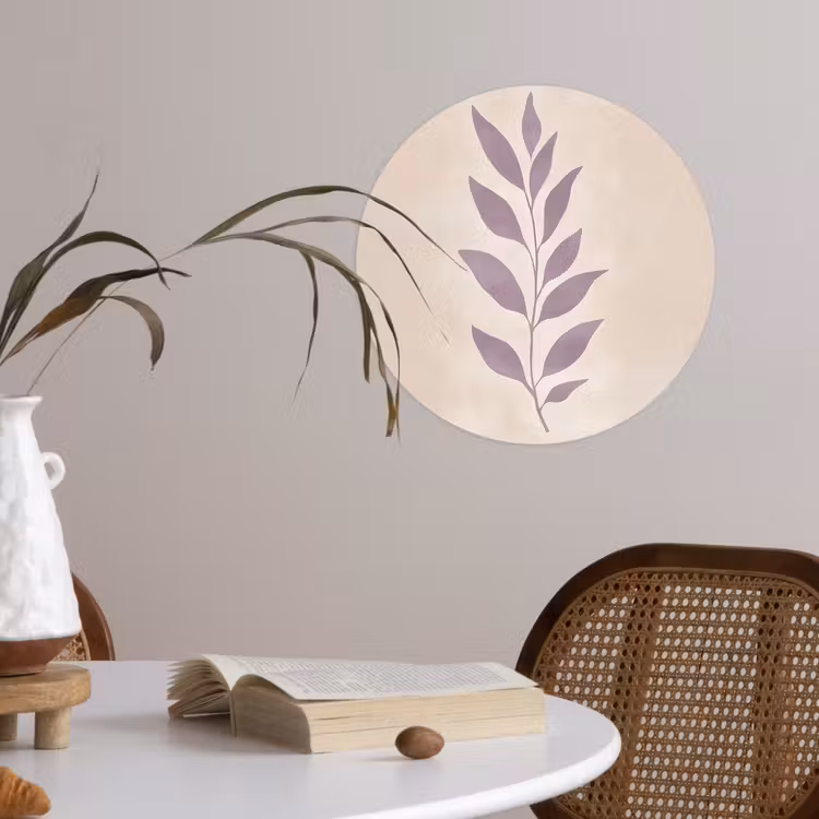 Tak - Bladeren - Minimalistisch - Beige Wandcirkel behangsticker klein -sfeer3