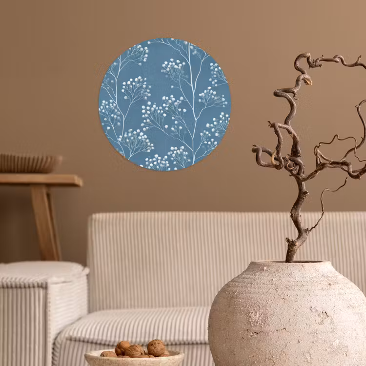 Takken - Bessen - Patroon - Lichtblauw Wandcirkel behangsticker klein 186 -sfeer1