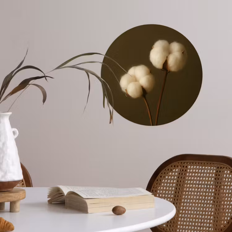 Takken - Katoen - Wit - Bollen Wandcirkel behangsticker klein -sfeer3