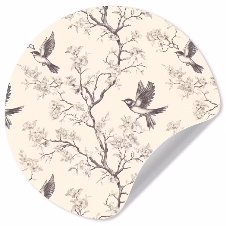 Takken - Vogels - Beige Wandcirkel behangsticker klein 186 -3d