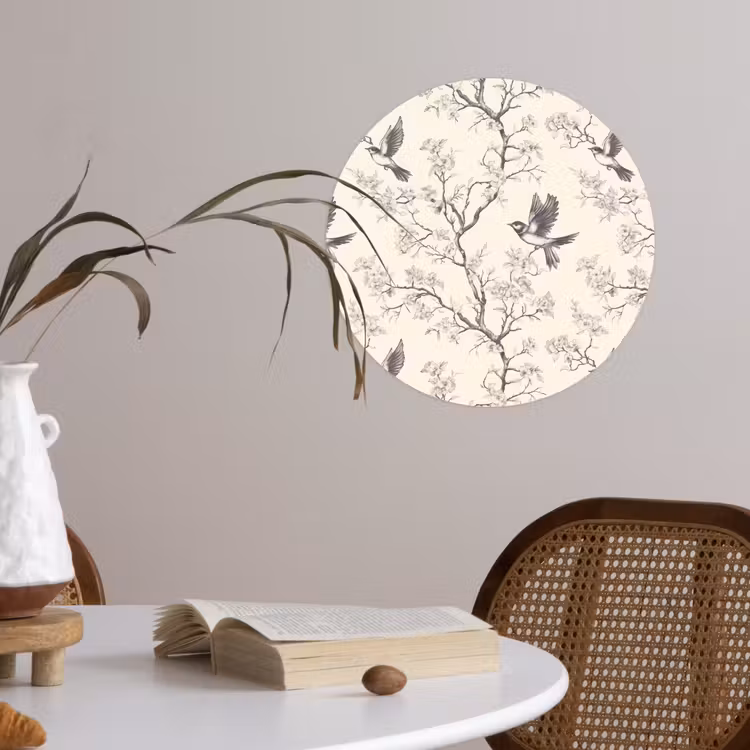 Takken - Vogels - Beige Wandcirkel behangsticker klein 186 -sfeer3
