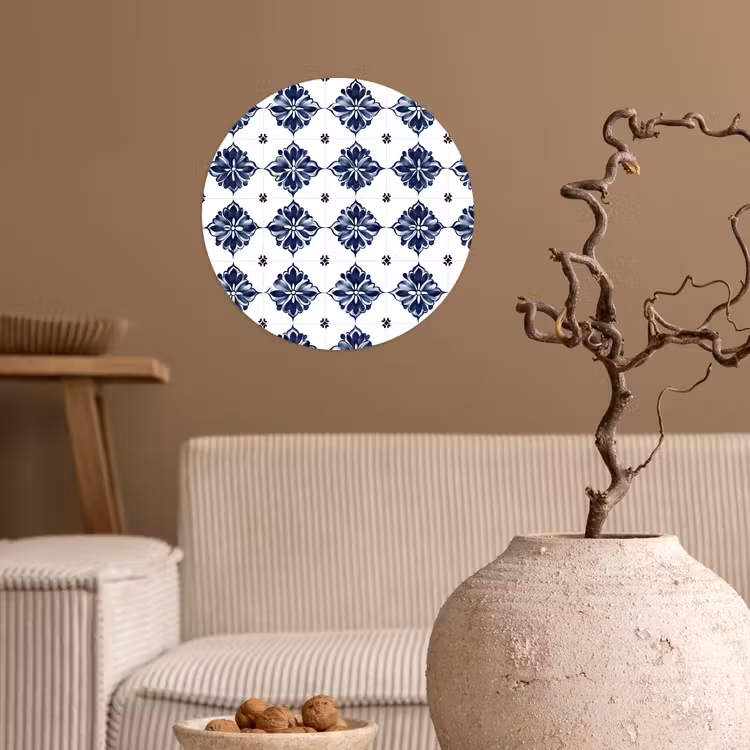 Tegelmotief - Blauw - Wit - Bloem Wandcirkel behangsticker klein 186 -sfeer1