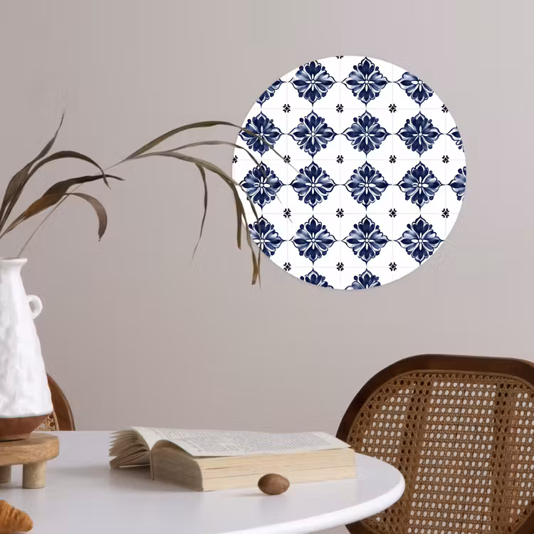Tegelmotief - Blauw - Wit - Bloem Wandcirkel behangsticker klein 186 -sfeer3