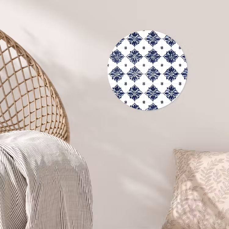 Tegelmotief - Blauw - Wit - Bloem Wandcirkel behangsticker klein 186 -sfeer4