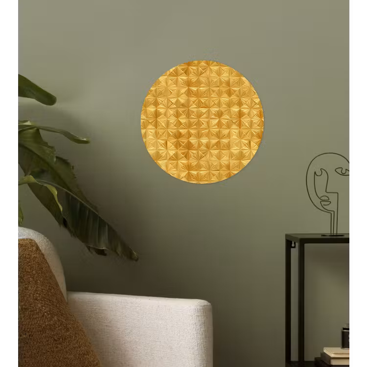 Tegels - Geometrisch - Reliëf - Goud Wandcirkel behangsticker klein 186 -sfeer2