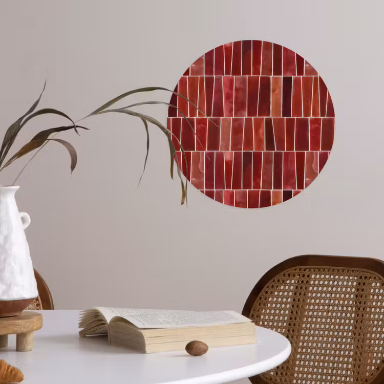 Tegels - Modern - Structuur - Dieprood Wandcirkel behangsticker klein 186 -sfeer3