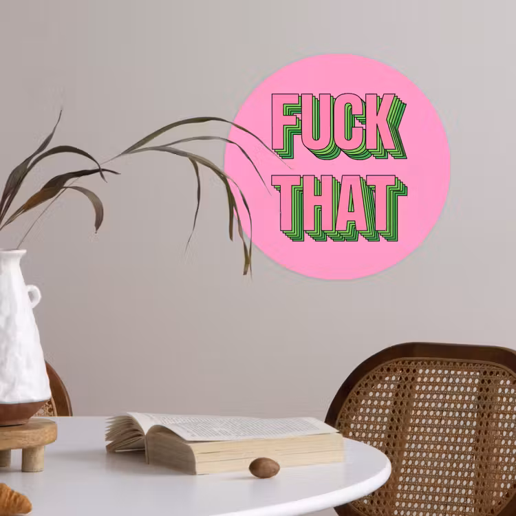 Tekst - Bold - Roze Wandcirkel behangsticker klein -sfeer3