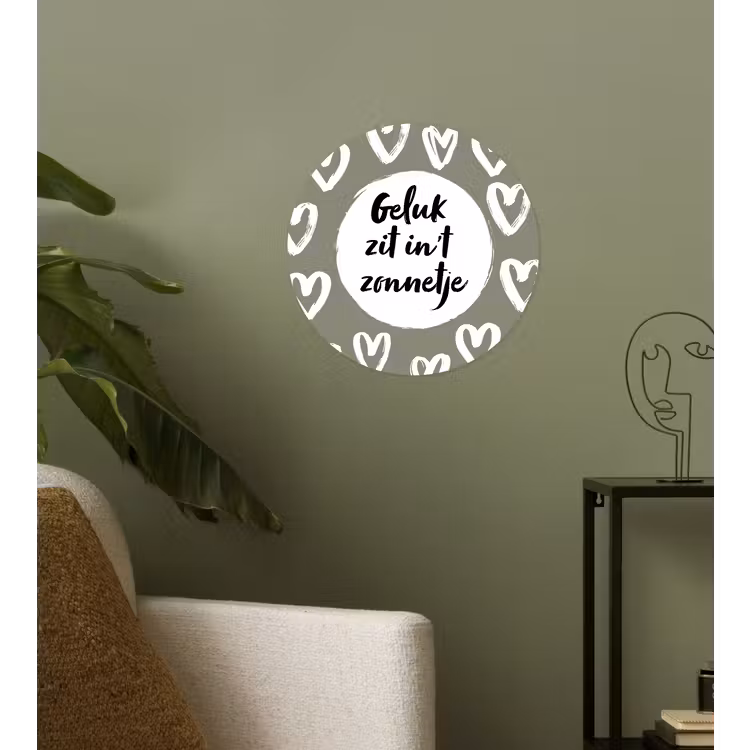 Tekst - geluk zit in 't zonnetje - Quotes - Geluk - Zon Wandcirkel behangsticker klein -sfeer2