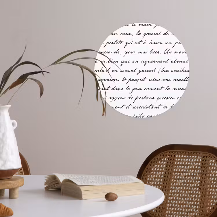 Tekst - Handschrift - Klassiek - ZwartWit Wandcirkel behangsticker klein -sfeer3