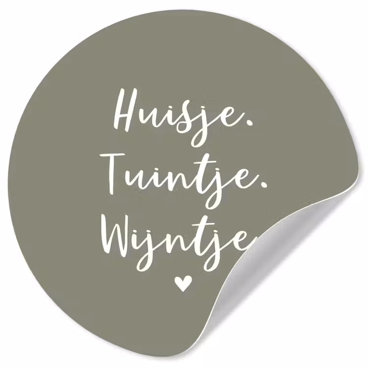 Tekst - Huisje, tuintje, wijntje - Thuis - Quotes - Wijn Wandcirkel behangsticker klein -3d