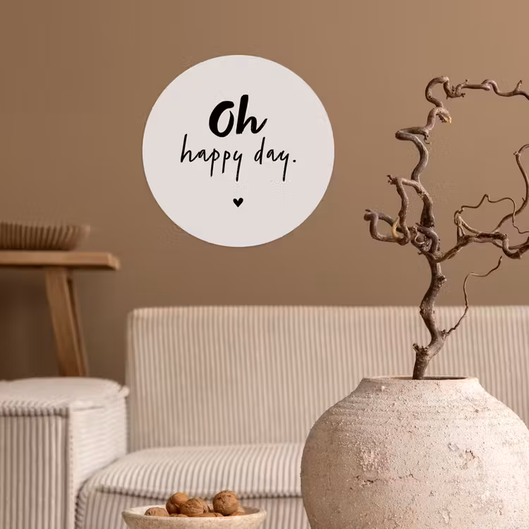 Tekst - Oh happy day - Quotes - Blij Wandcirkel behangsticker klein -sfeer1