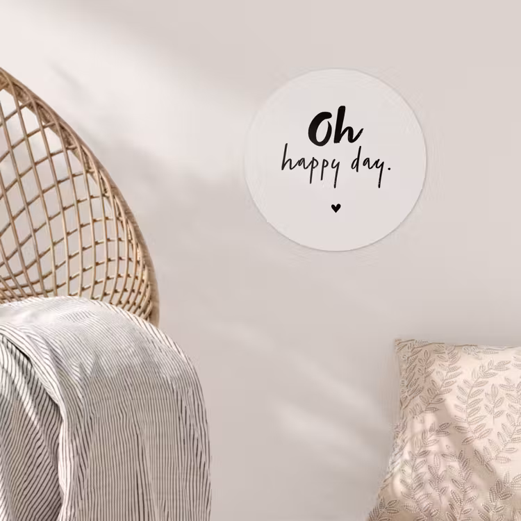 Tekst - Oh happy day - Quotes - Blij Wandcirkel behangsticker klein -sfeer4