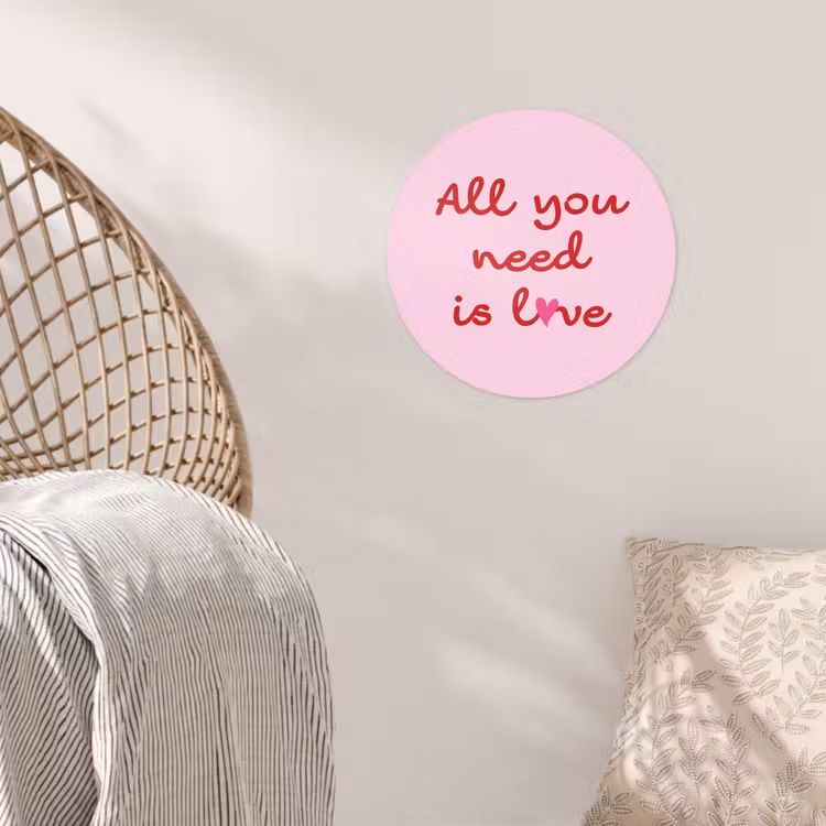 Tekst - Roze - Love - Hart Wandcirkel behangsticker klein -sfeer4
